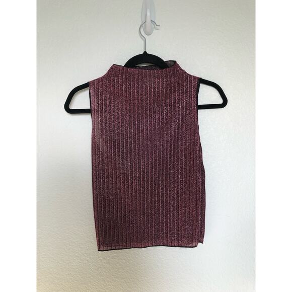 San Souci Pink Sparkle Pleated Lurex Mock Neck Top - S - Picture 2 of 7